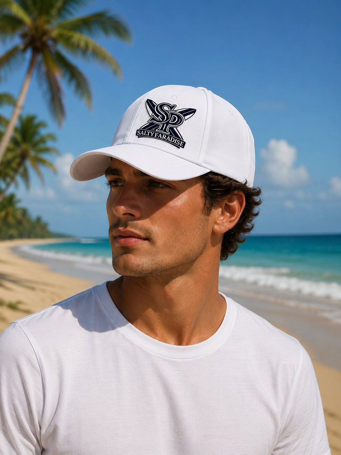 SALTY PARADISE SURFBOARD COTTON TWILL BASEBALL CAP-FREE SHIPPING