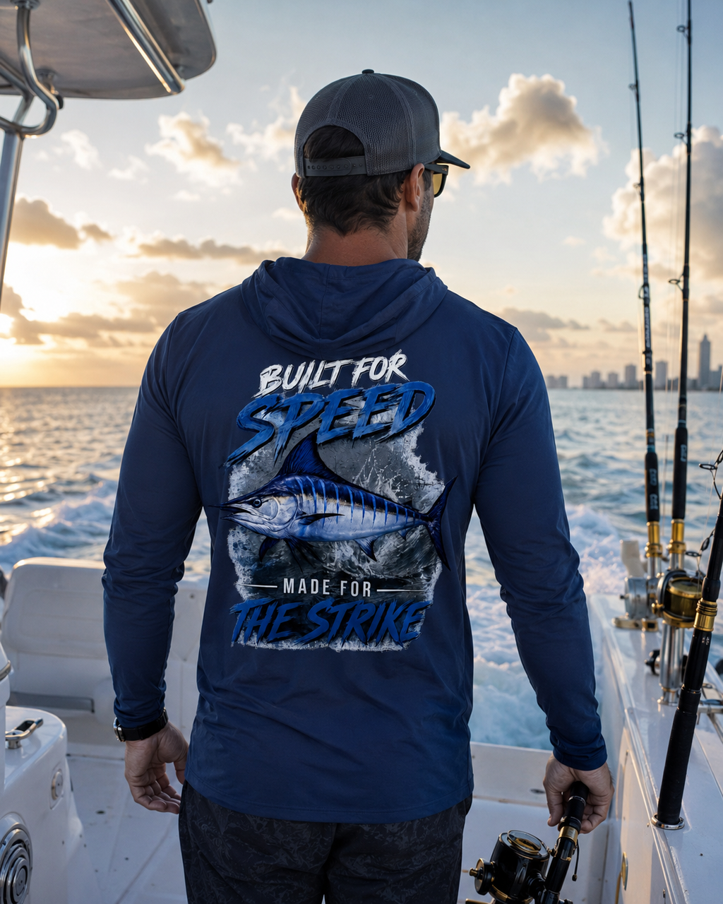 OFFSHORE CHAOS BLUE MARLIN 50+ SPF FISHING HOODIE