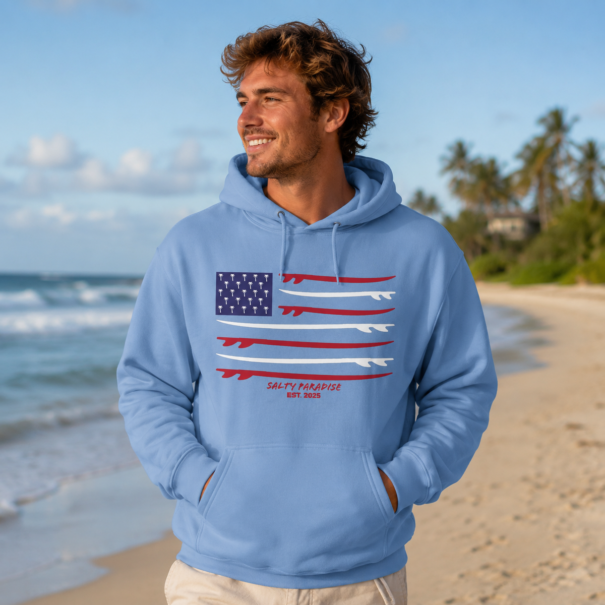 SALTY PARADISE SURFBOARD FLAG HOODIE