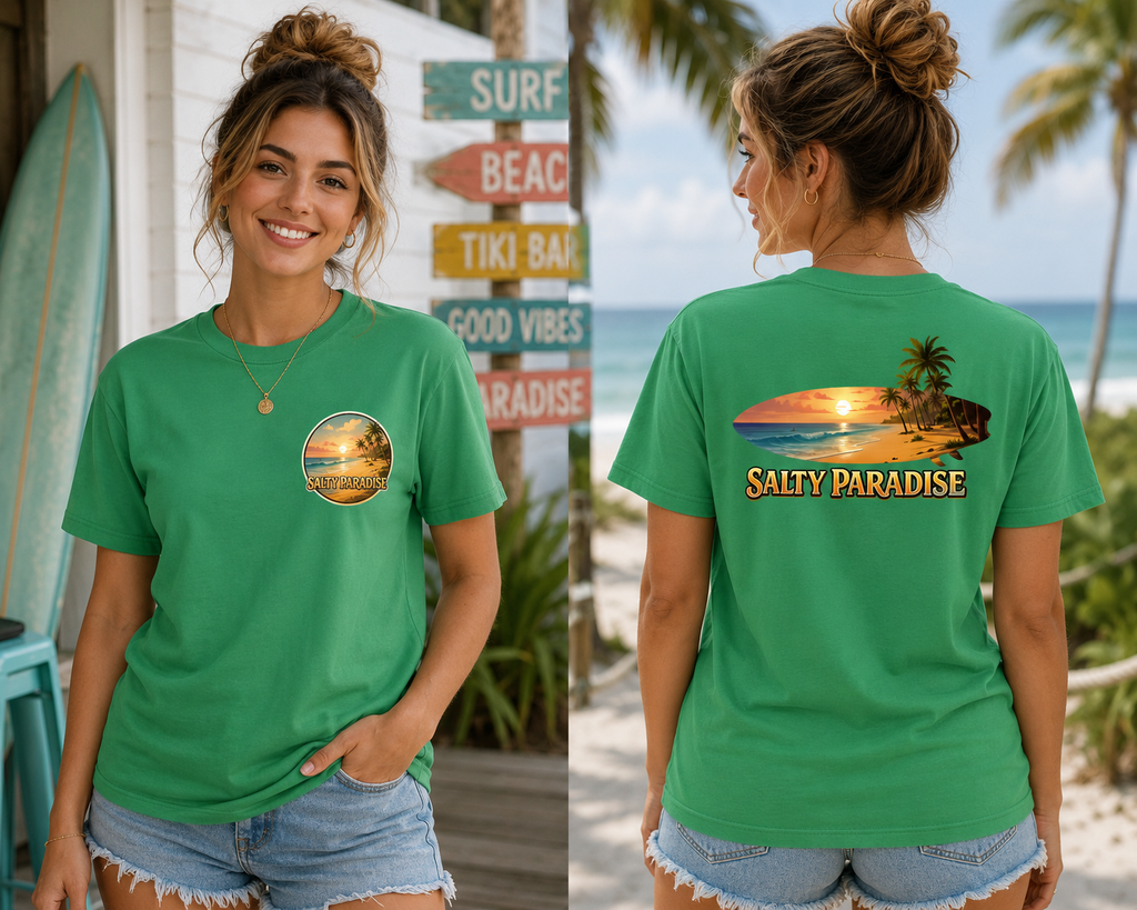 SALTY PARADISE SURFBOARD with PALM TREES