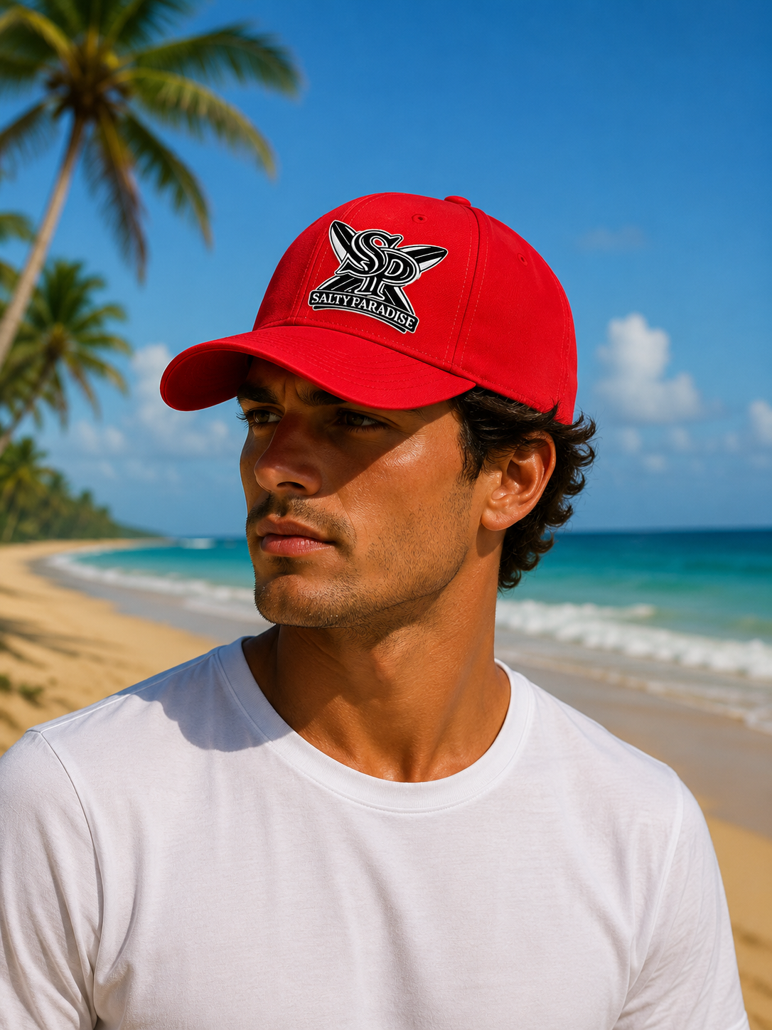 SALTY PARADISE SURFBOARD COTTON TWILL BASEBALL CAP-FREE SHIPPING
