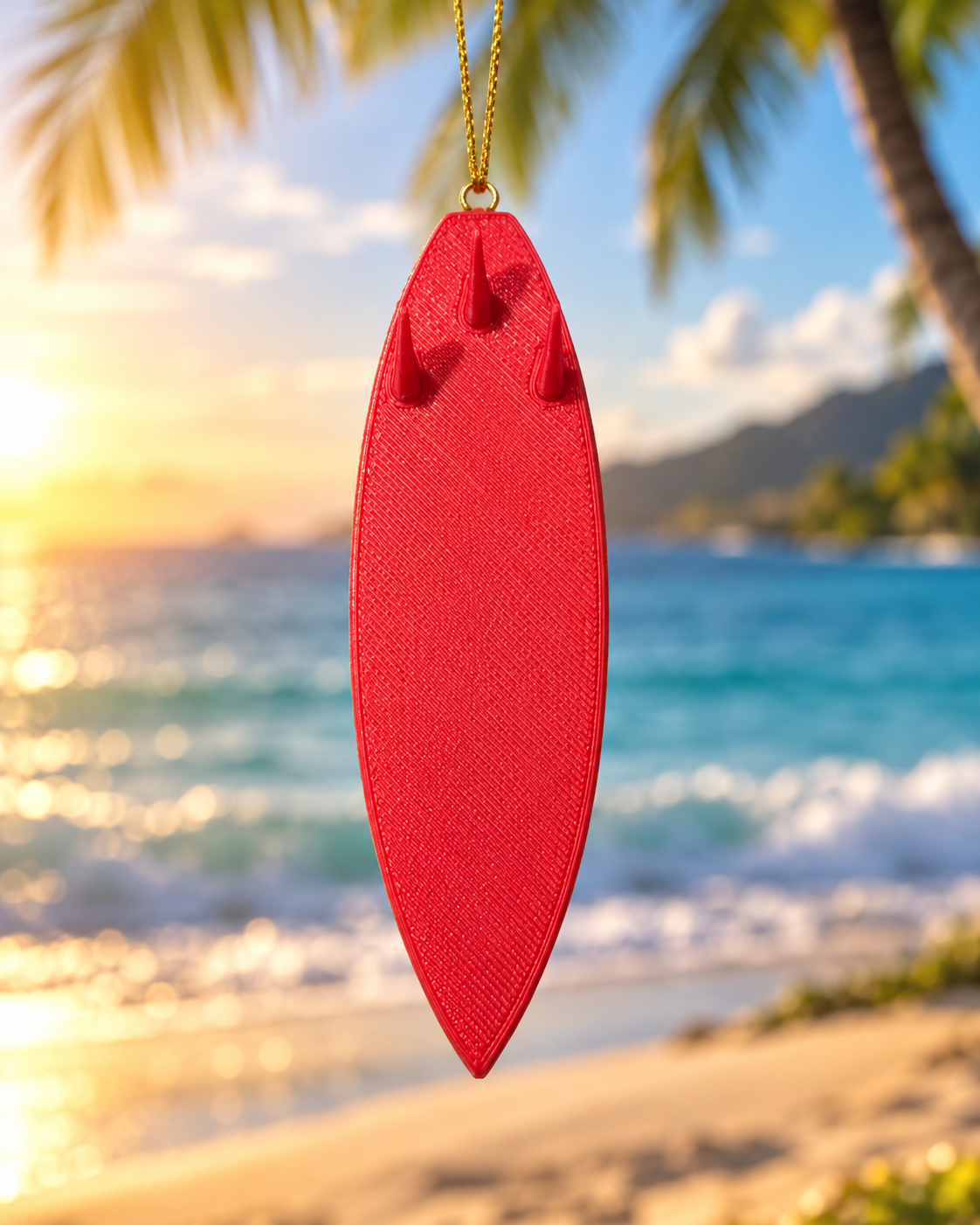 Salty Paradise Surfboard Ornament – 3D Printed Coastal Christmas Decoration & Rearview Mirror Hanging Accessory