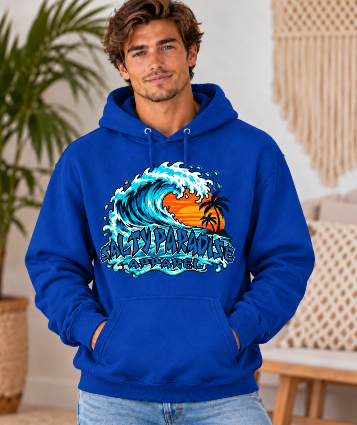 SALTY PARADISE – RIDE THE WAVE | Tropical Sunset Surf Graphic
