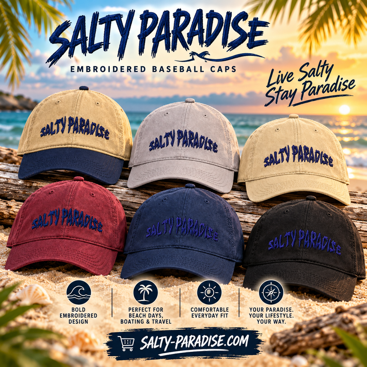 SALTY PARADISE Washed Unstructured Baseball Cap