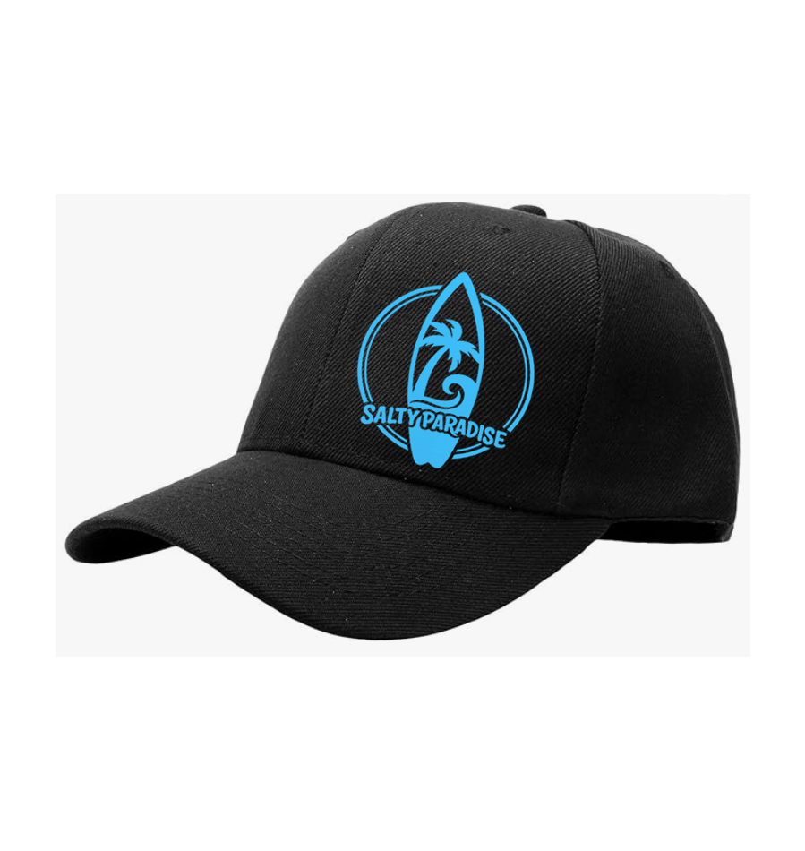 SALTY PARADISE VERTICAL SURFBOARD LOGO COTTON TWILL BASEBALL CAP-FREE SHIPPING