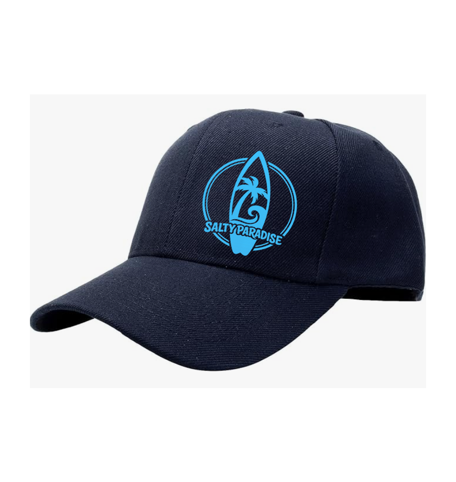 SALTY PARADISE VERTICAL SURFBOARD LOGO COTTON TWILL BASEBALL CAP-FREE SHIPPING